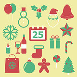 Set of Christmas icons on yellow background