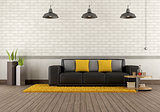 Modern lounge with brown sofa