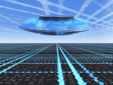 A infinite grid horizon with a flying UFO 