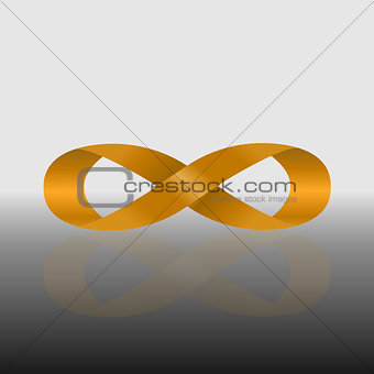 Golden infinity symbol with reflect