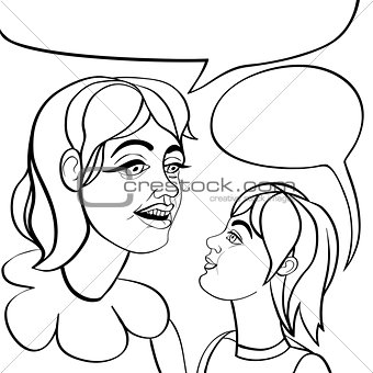 pop art mom and kid drawing