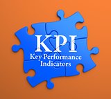 KPI on Blue Puzzle Pieces. Business Concept.