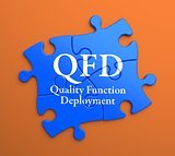 QFD on Blue Puzzle Pieces. Business Concept.