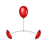Red balloon lifting a heavy barbell