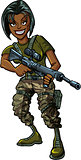 Black female soldier with assault rifle