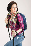 Female Hiker Wearing Scarf and Backpack 