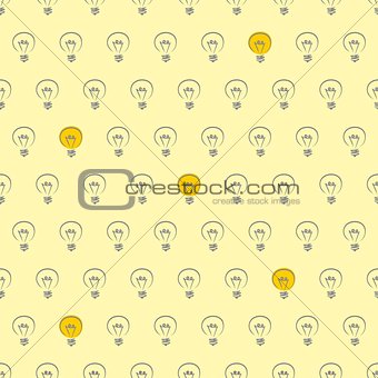 Seamless vector pattern light bulbs turn on and off random on yellow background texture