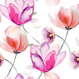 Colorful pink flowers, watercolor illustration
