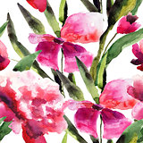 Watercolor ilustration with Beautiful pink flowers
