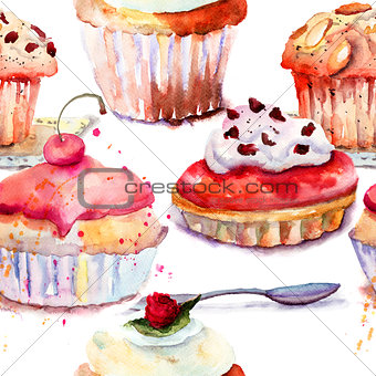 Seamless pattern with cake