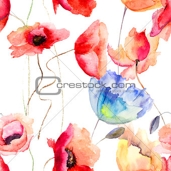 Seamless pattern with Poppy flowers