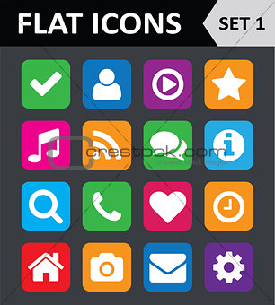 Universal Colorful Flat Icons. Set 1.