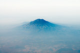 Volcano top under sky, bird's eye view. 