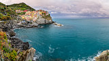 Panoramic view of colorful village Manarola, Cinque Terre