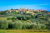 Scenic landscape view of San Gimignano, Italy