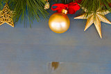 fir tree with decorarions on blue