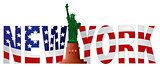 New York Text Outline US Flag in Color