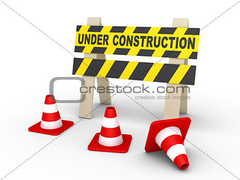 Under construction sign and cones