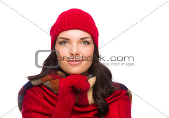 Happy Mixed Race Woman Wearing Winter Hat and Gloves 