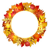 Autumn round banner with red leaves.
