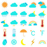 Weather and climate color icons on white background