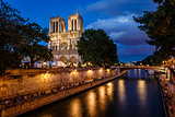 Notre Dame de Paris Cathedral and Seine River in the Evening, Pa