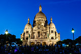 Sacre Coeur Cathedral on Montmartre Hill at Dusk, Paris, France