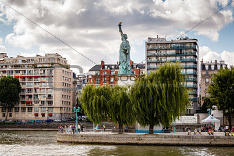 Statue of Liberty on Cygnes Island in Paris, France