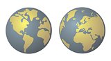 Hand drawn vector planet earth illustration with both globes isolated on white background