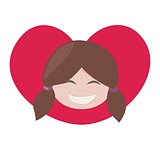 vector illustration of young happy girl on heart background