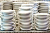 Piles of clean utensils