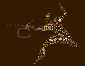 fencing pictogram with related wordings on brown background