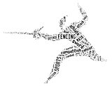 fencing pictogram with related wordings on white background