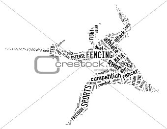 fencing pictogram with related wordings on white background