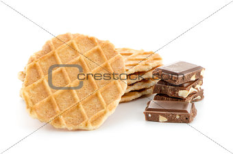 Pile of sweet waffles and chocolate parts