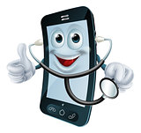 Cartoon phone character holding a stethoscope