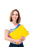 Young smiling woman with Folders