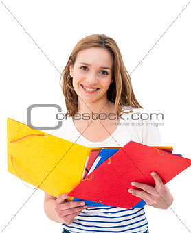 Young smiling woman with Folders