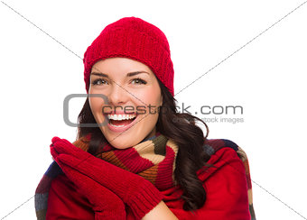 Excited Mixed Race Woman Wearing Winter Hat and Gloves
