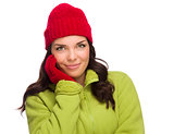 Smilng Mixed Race Woman Wearing Winter Hat and Gloves
