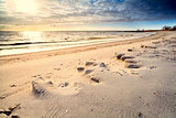 sunny sand beach before sunset