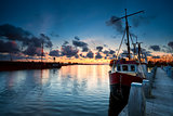 fishing ships at sunset in Zoutkamp