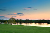 calm sunset over river Ijssel, Netherlands