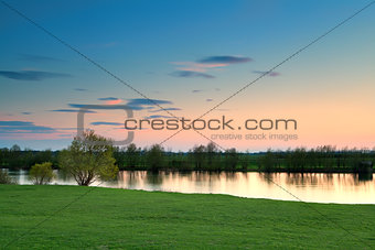 calm sunset over river Ijssel, Netherlands