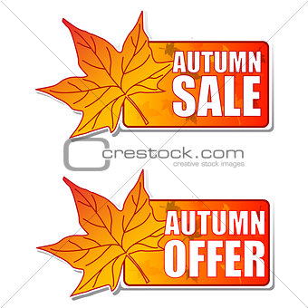 autumn sale and offer labels with leaf