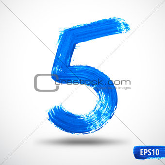 Watercolor Five Number. Grunge Background
