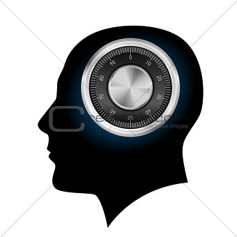 Human head with a combination lock