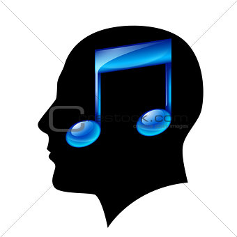 Head of man with musical note