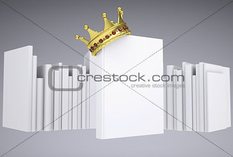 A white book and gold crown