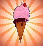 ice cream in a cone with a cherry